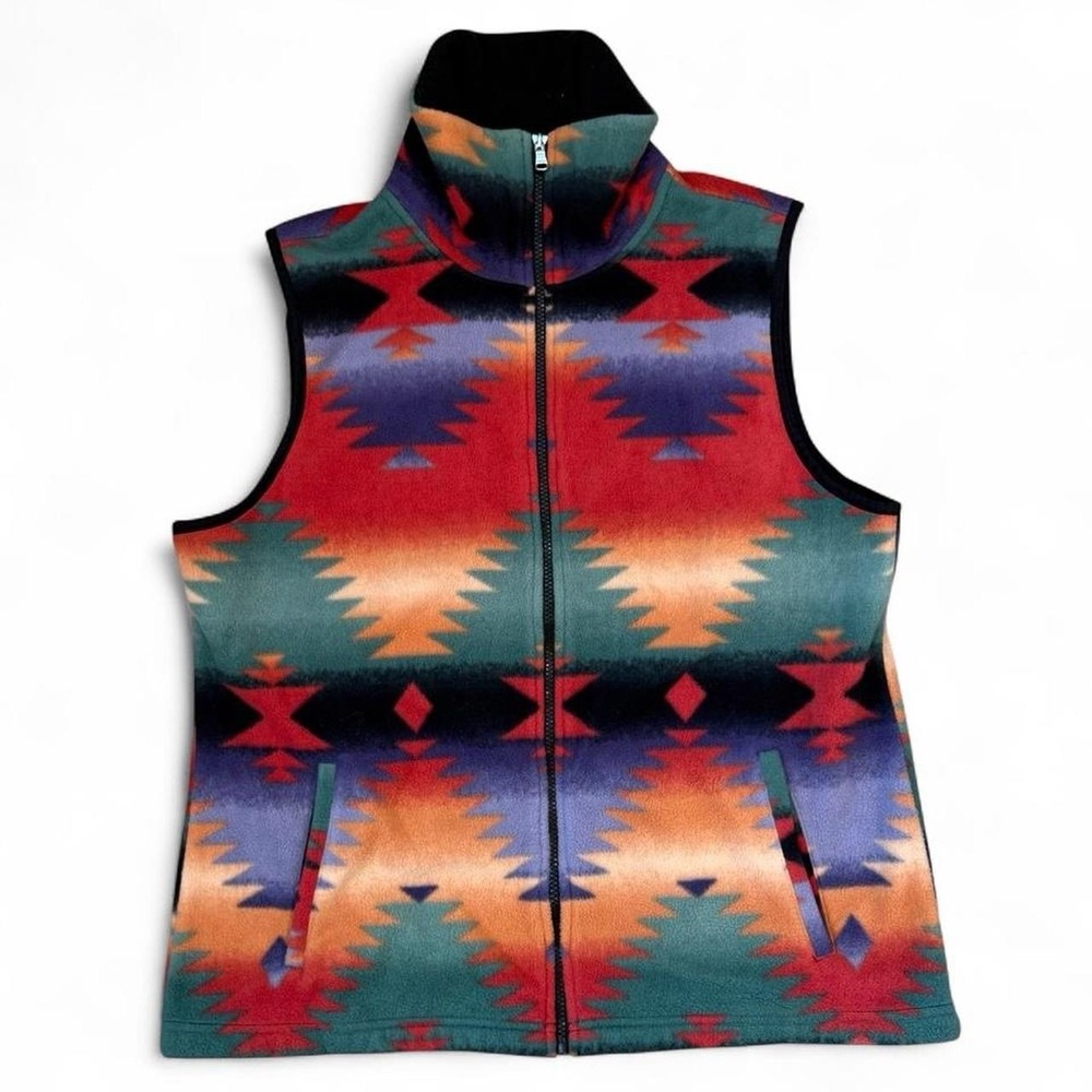 Ralph Lauren Chaps Sport Fleece Colorful Aztec Vest Women's Size XL Southwestern